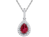 1.75 Carat (ctw) Lab-Created Ruby Drop Pendant Necklace in 10K White Gold with Diamonds 1/8 Carat (ctw)